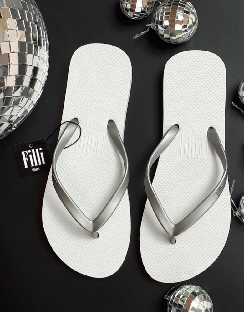Naked Flip Flops - Silver on White