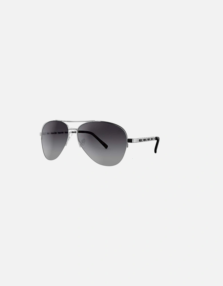 Metal 'New York' Aviator Sunglasses With Fabric Braid Detail Temple in Silver