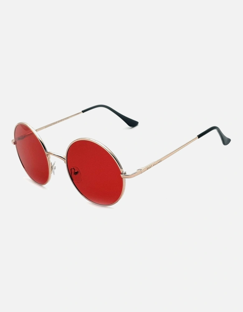 'Journeyman' Metal Round Sunglasses Silver With Red Lens