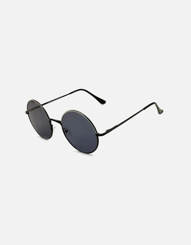 'Journeyman' Metal Round Sunglasses Black & White With Smoke Lens