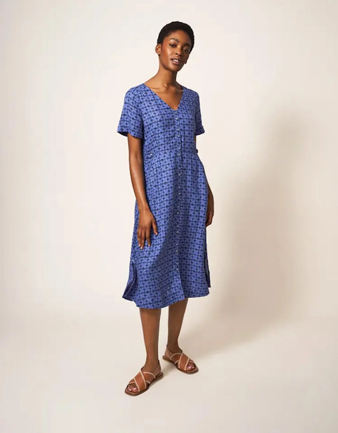 Women's Ivy Linen Mini Dress Blue Multi, 8 of 7
