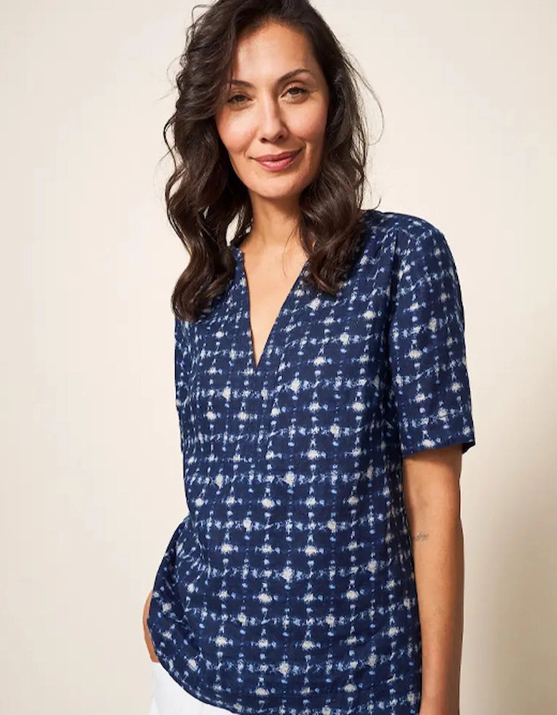 Women's June Linen Top Navy Multi