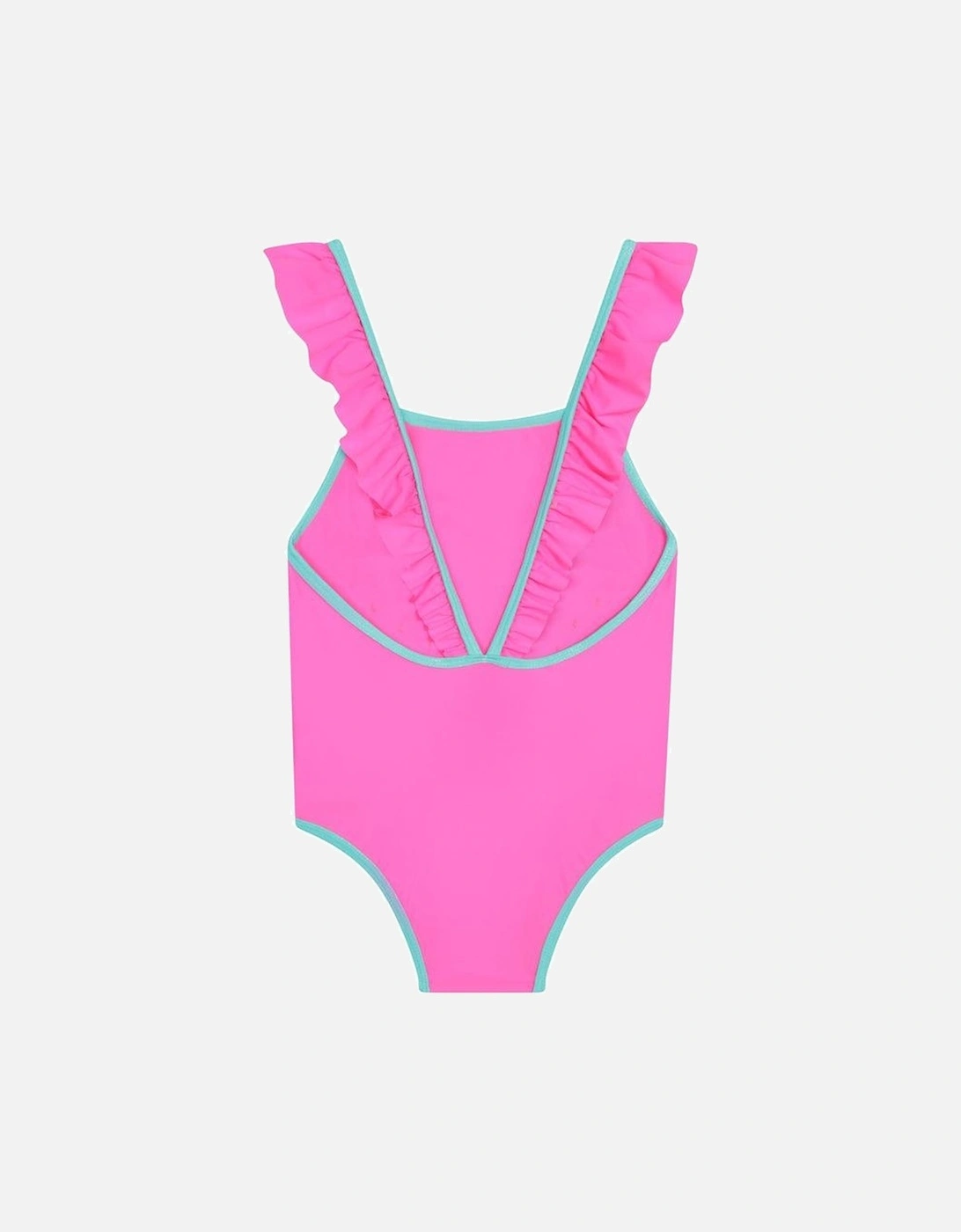 Girls Pink Ruffle Trim Swimming Costume