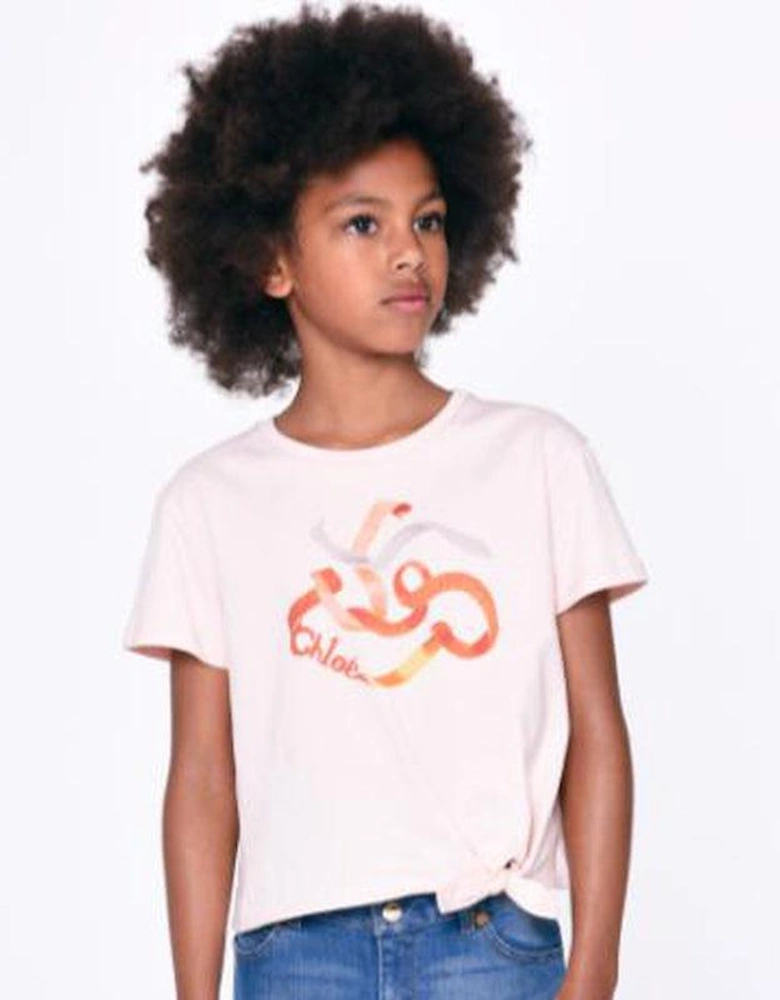 Girls Peach Ribbon Logo T-Shirt