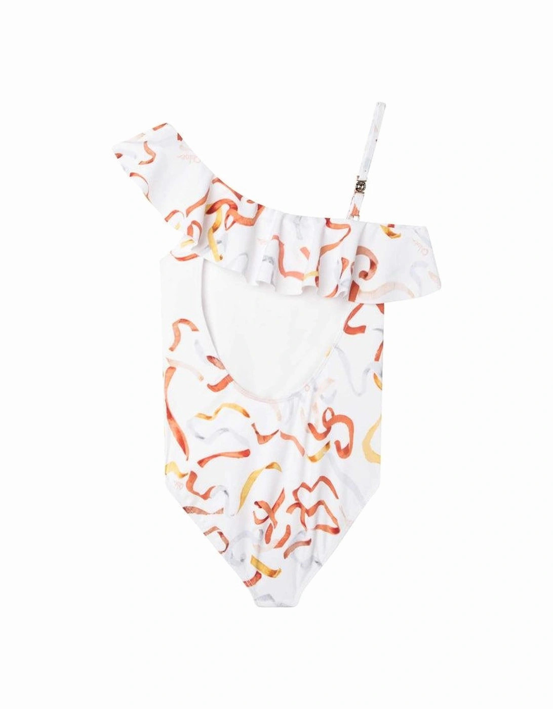 Girls Ivory Ribbon Print Swimsuit