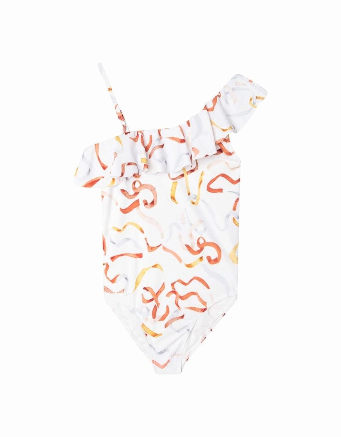 Girls Ivory Ribbon Print Swimsuit, 4 of 3