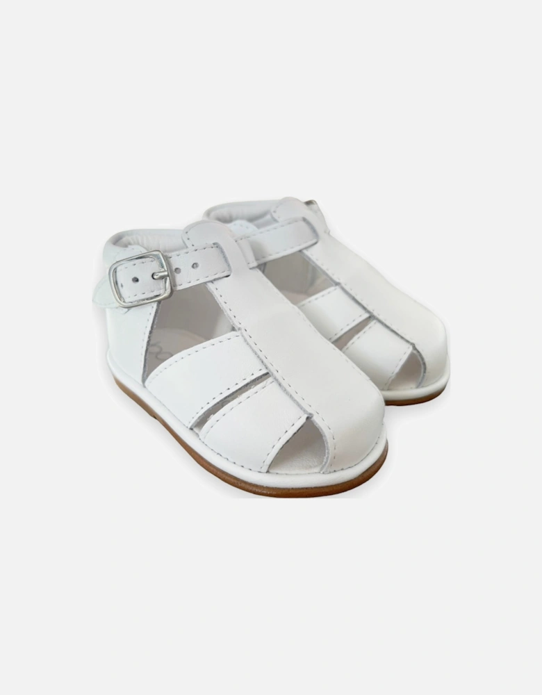White Leather Guy Caged Sandals