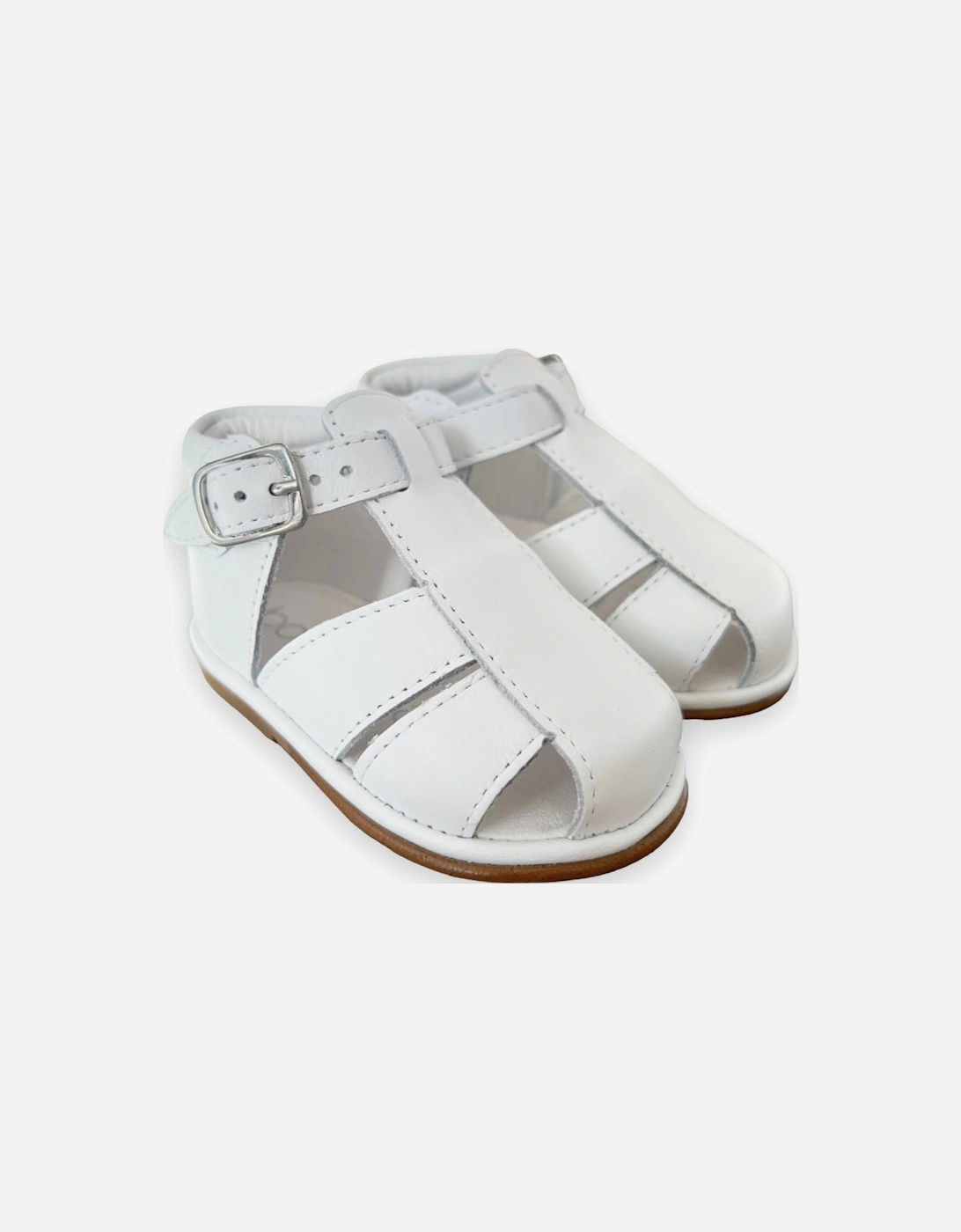 White Leather Guy Caged Sandals, 4 of 3