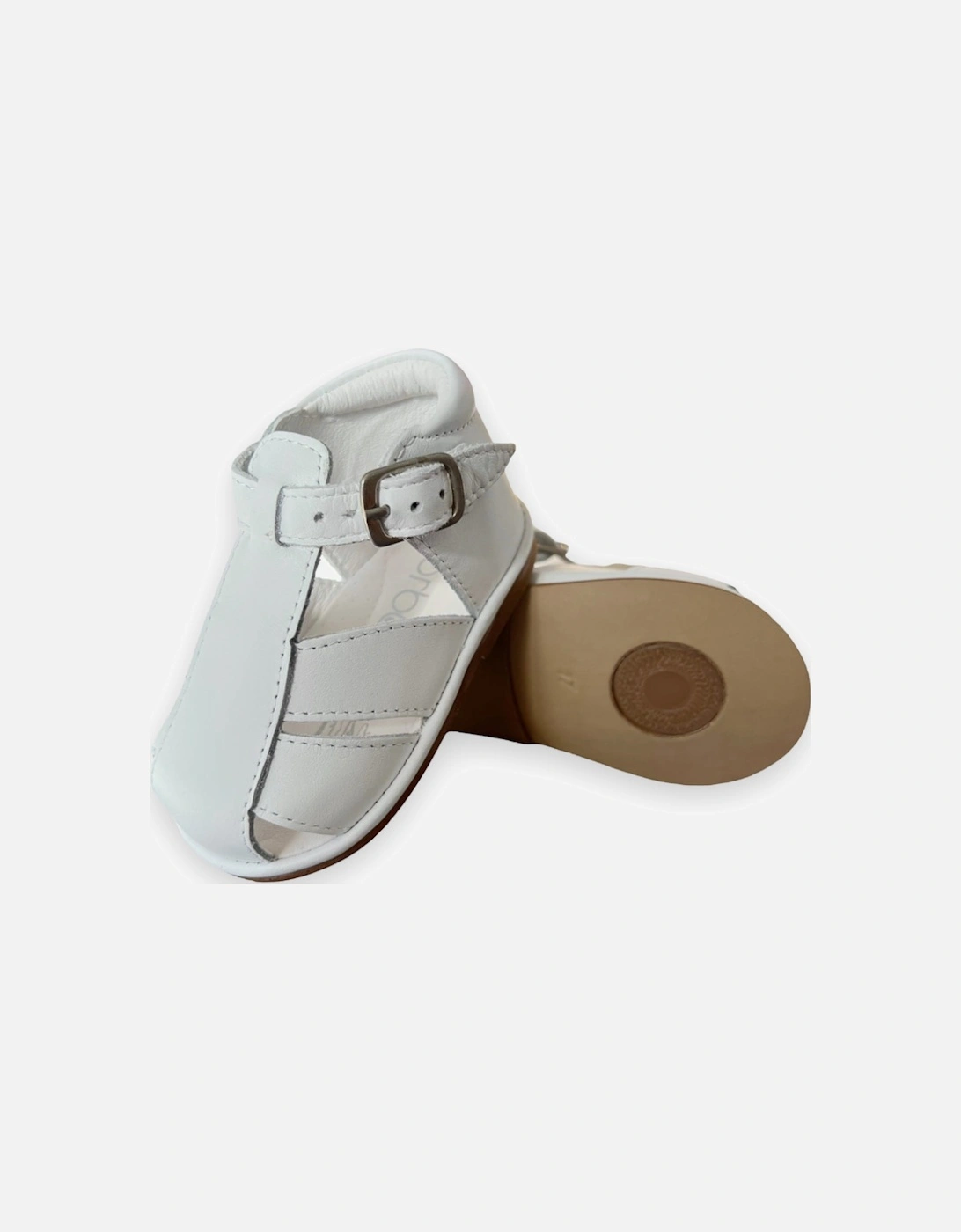 White Leather Guy Caged Sandals