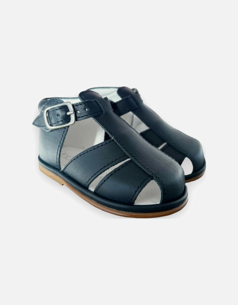 Navy Leather Guy Caged Sandals