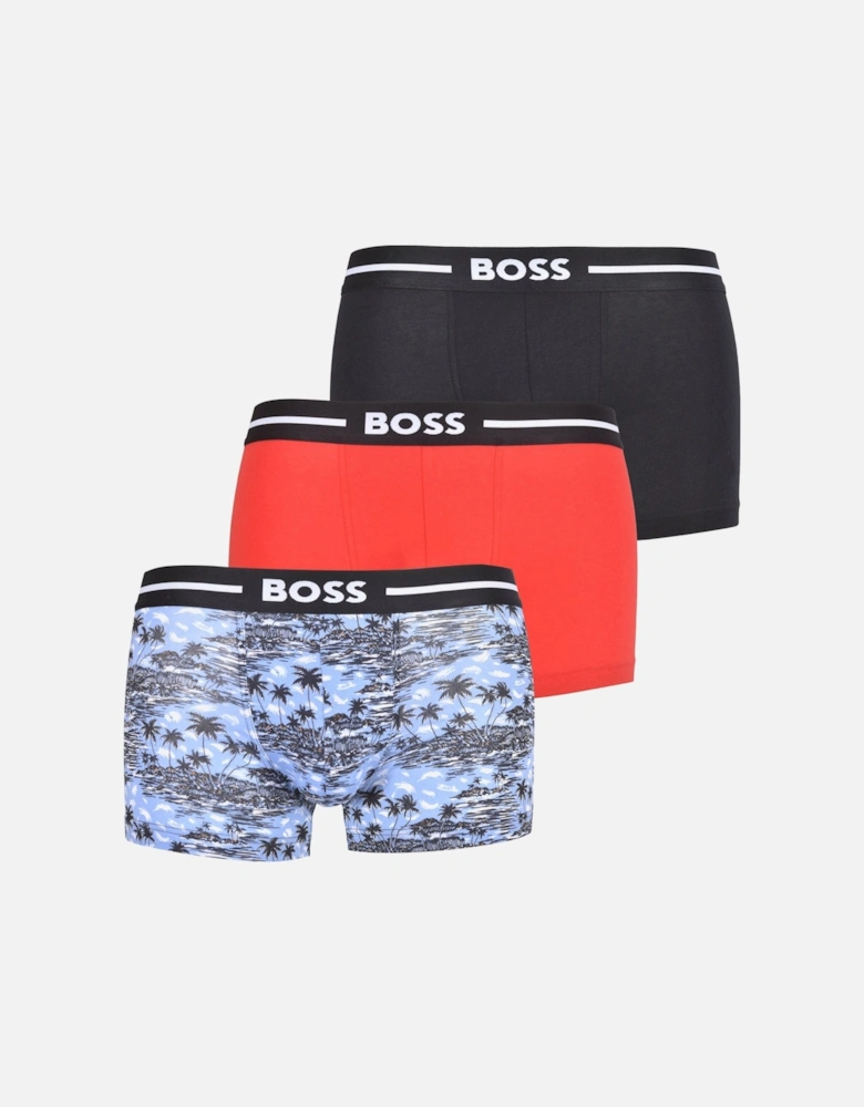 3-Pack Bold Island Print Boxer Trunks, Blue/Red/Black