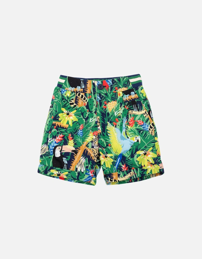 Kids Tropical Print Shorts Green