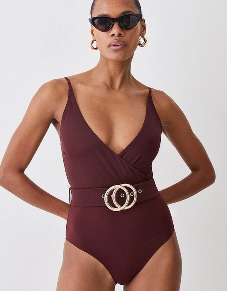 Wrap Front Belted Swimsuit