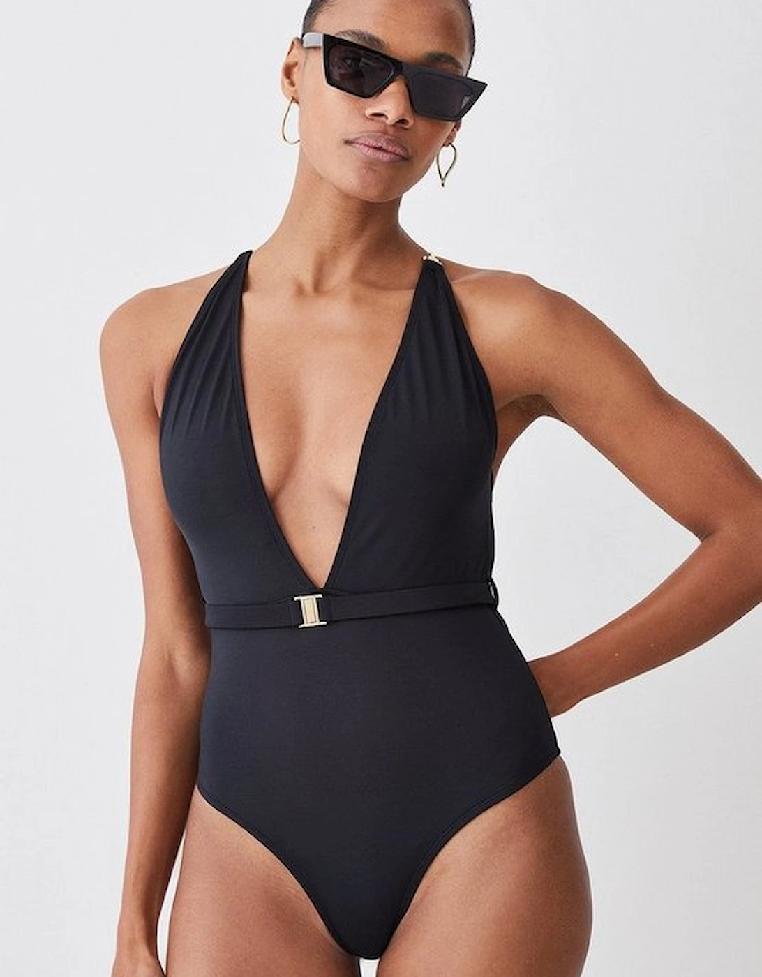 Plunge Belt Trim Detail Swimsuit