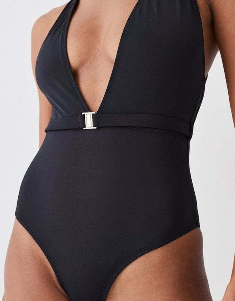 Plunge Belt Trim Detail Swimsuit