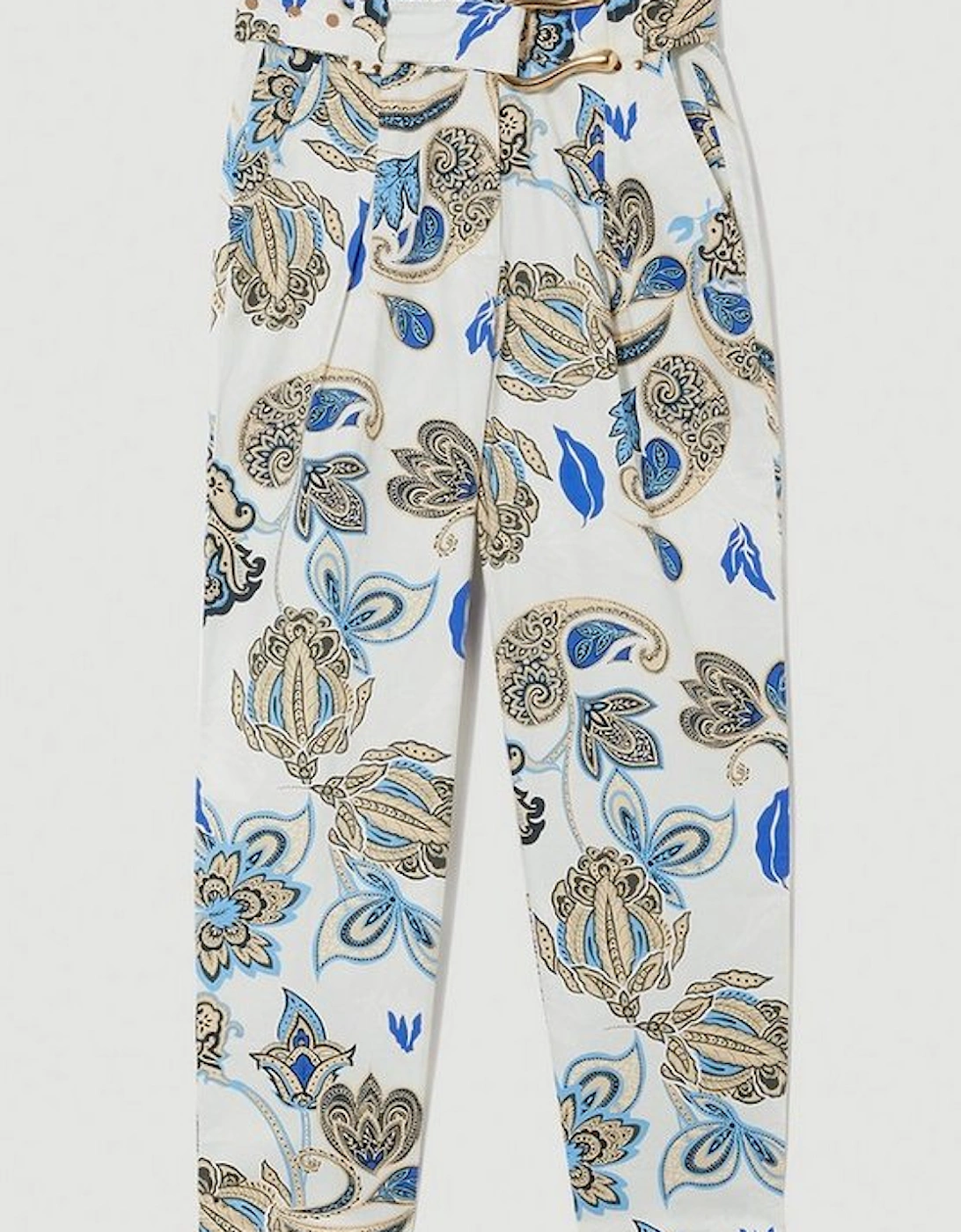 Batik Print Cotton Sateen Belted Trousers