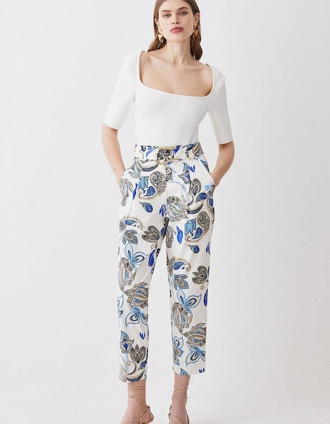 Batik Print Cotton Sateen Belted Trousers, 8 of 7