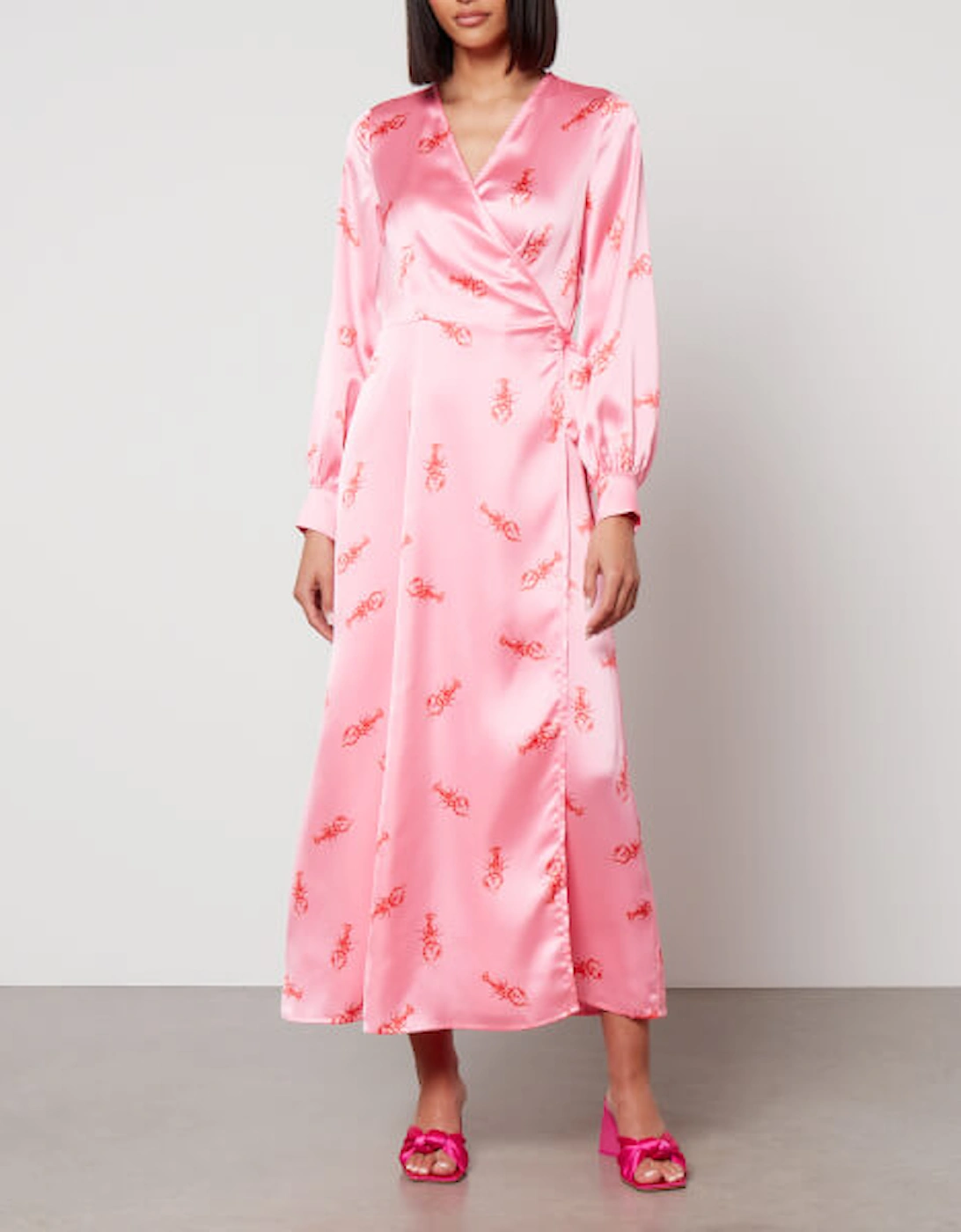 Printed Satin Wrap Maxi Dress, 2 of 1