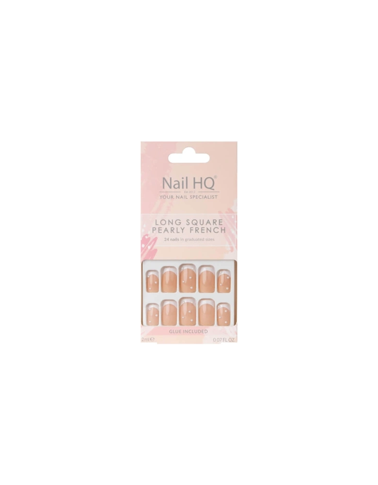 Long Square Pearly French Nails