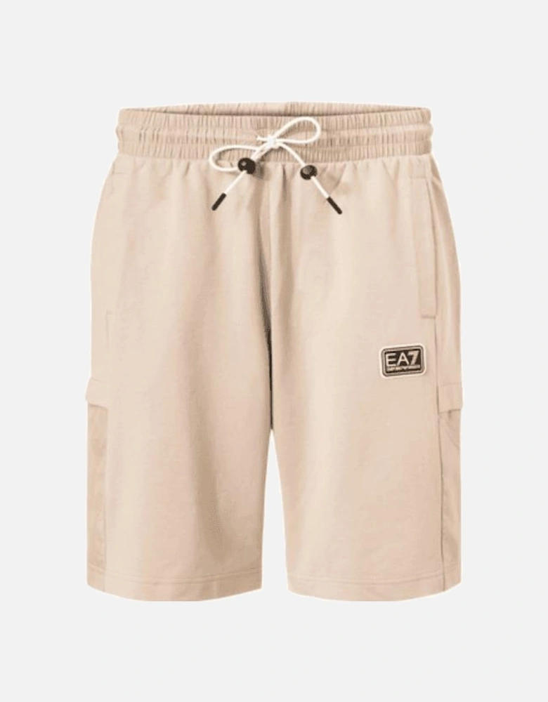 Cotton/Nylon Rubberised Logo Tech Beige Shorts