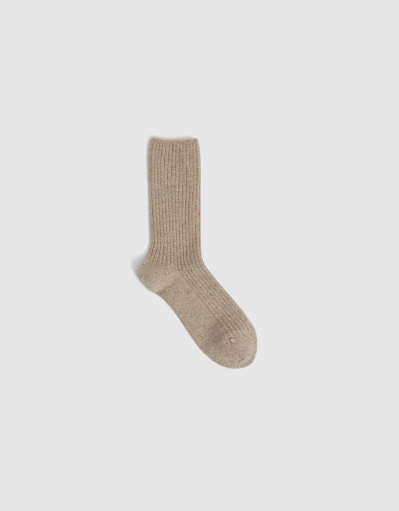 Metallic Fibre Wool Cashmere Blend Ribbed Socks