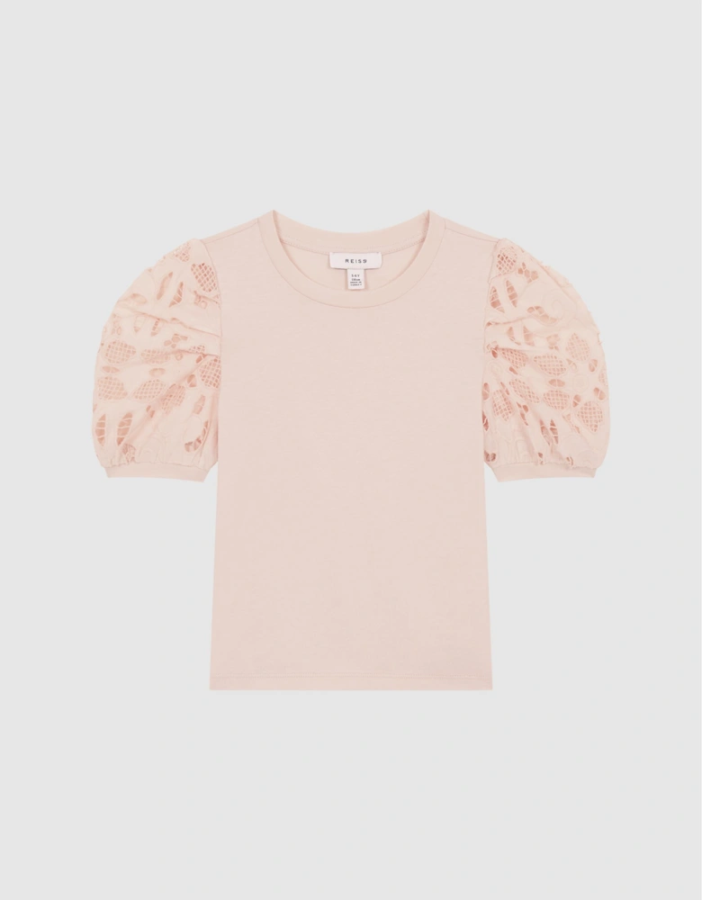 Floral Lace Puff Sleeve T-Shirt