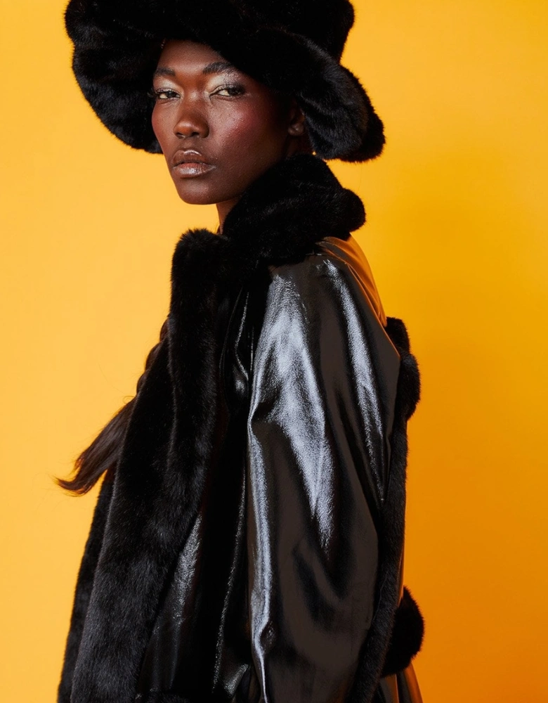 Black Faux Fur Oversized Hat