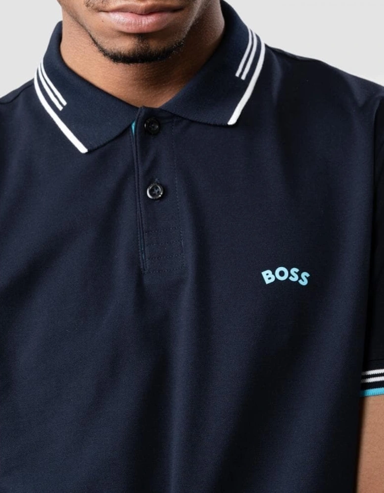 BOSS Green Paul Curved Logo Contrast Collar Mens Polo Shirt