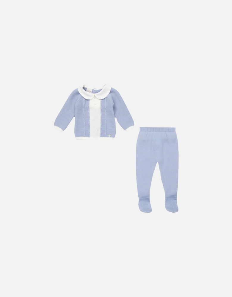 Paz Rodriguez Unisex 2 piece Knitted Babygrow Blue