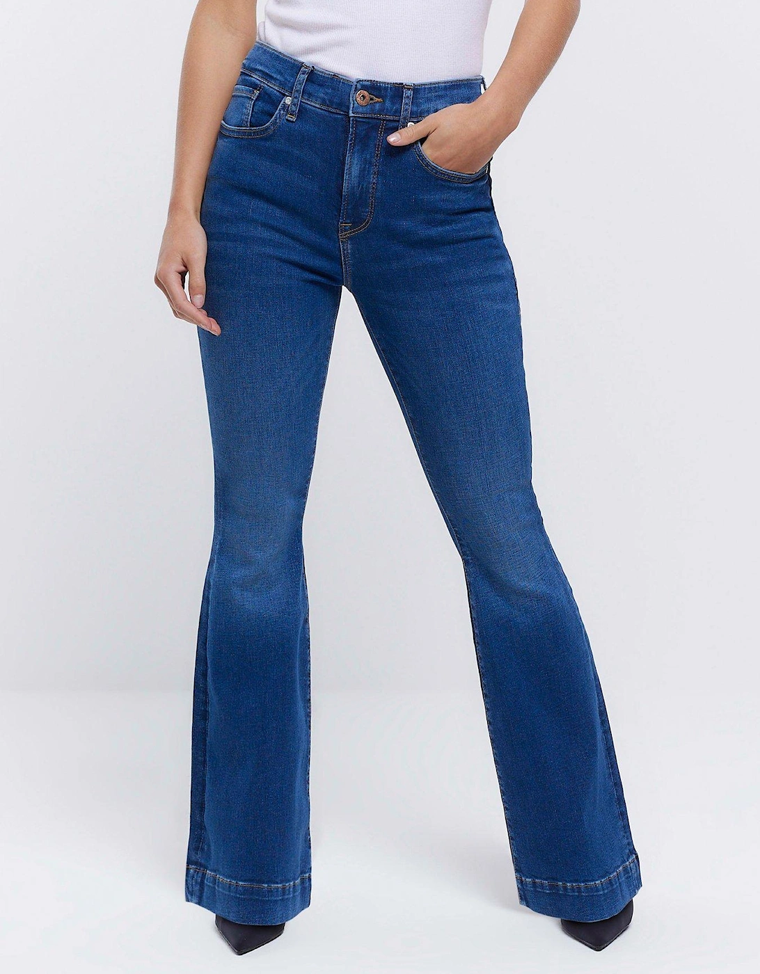 Petite Tummy Hold Flare Jeans - Mid Wash, 6 of 5