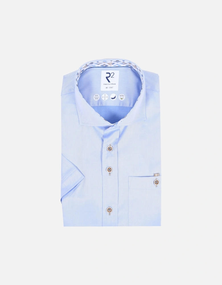 Cut Away Collar Short Sleeved Shirt Light Blue
