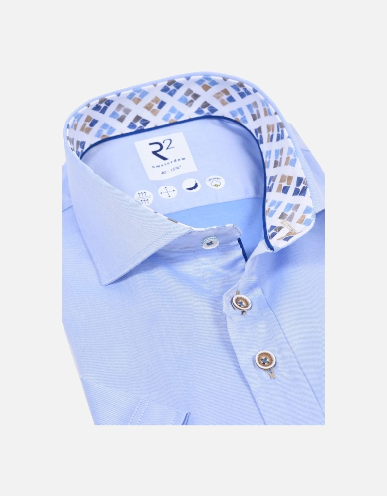 Cut Away Collar Short Sleeved Shirt Light Blue