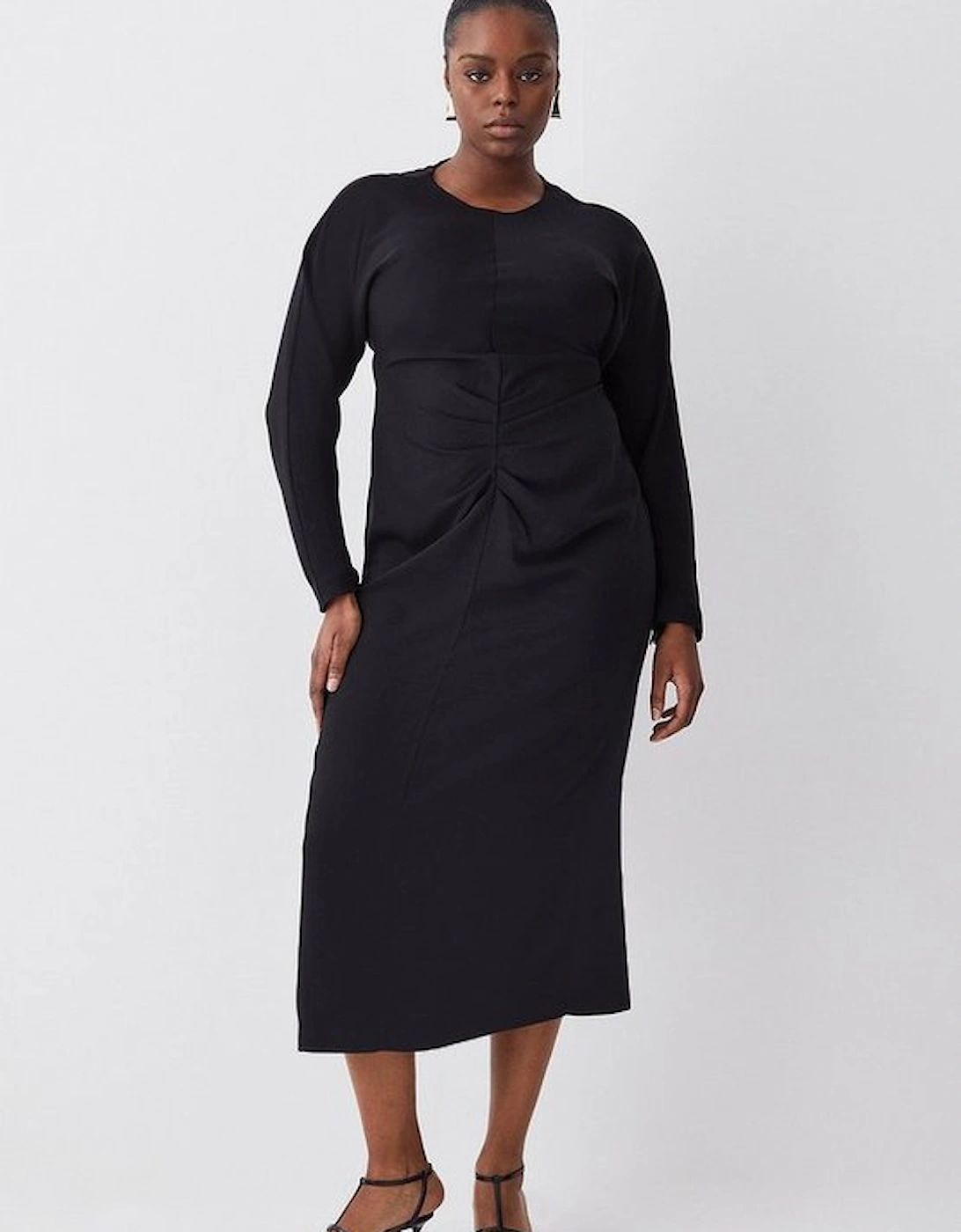 Plus Ruched Front Crepe Rounded Sleeve Midi Dress, 5 of 4