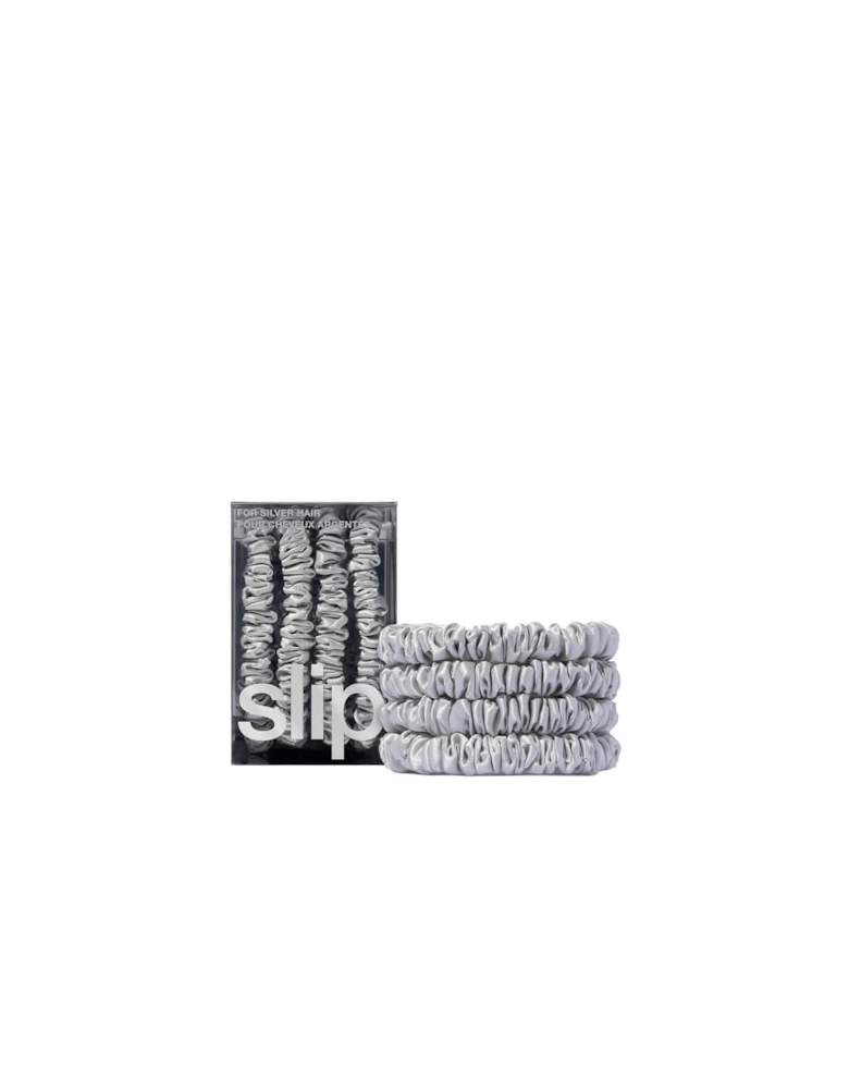 Pure Silk Skinny Scrunchies - Silver