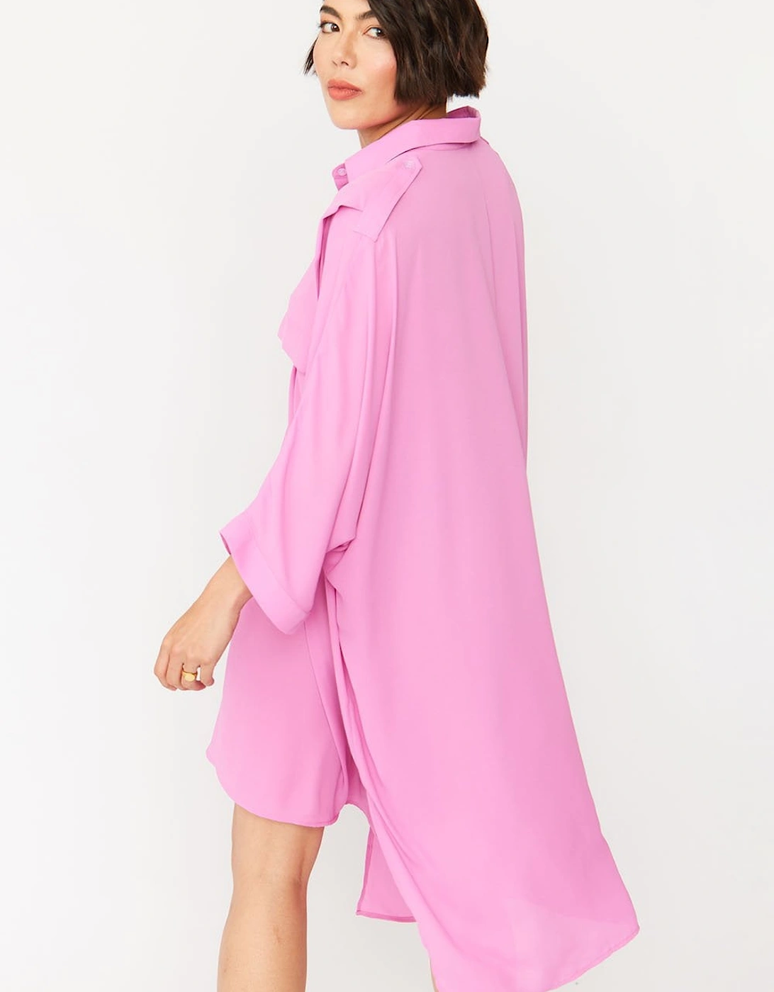 Oversized Pink Silk Blend Shirt Dress