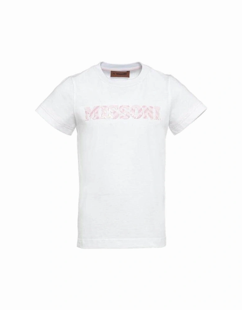 Girls White Sequin Logo T-Shirt