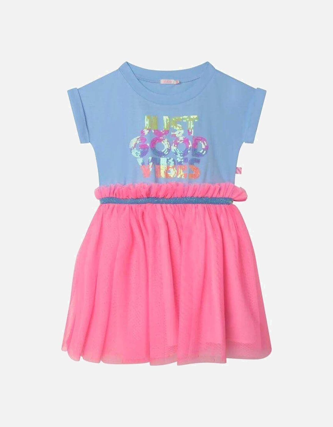 Girls Blue & Pink Good Vibes Tulle Dress, 4 of 3