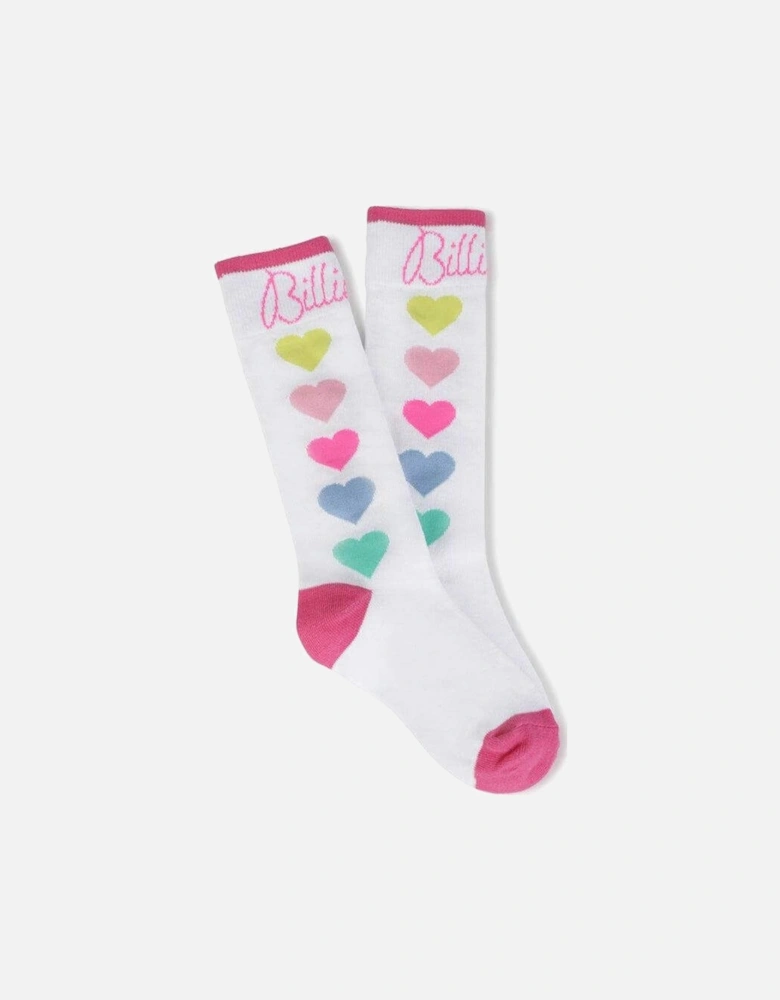 Girls White & Colourful Heart Socks
