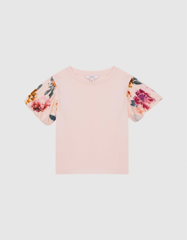 Floral Print Puff Sleeve T-Shirt