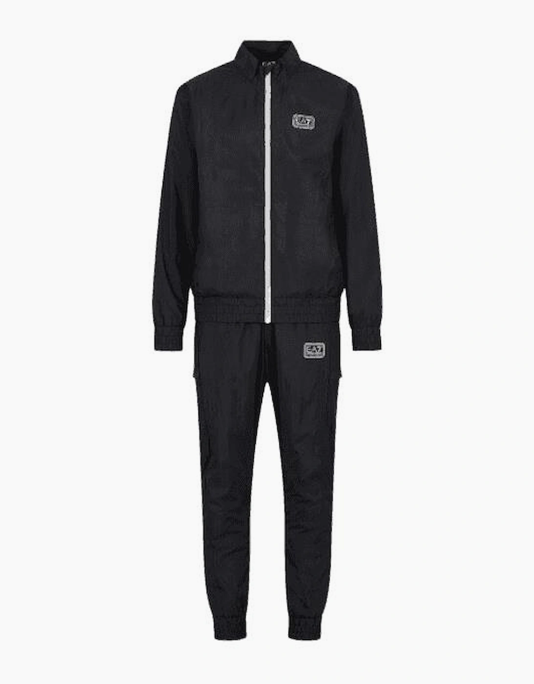 Ea7 Men's Black Zip Up Funnel Neck Rubberised Logo Tracksuit - Size: 38/Regular