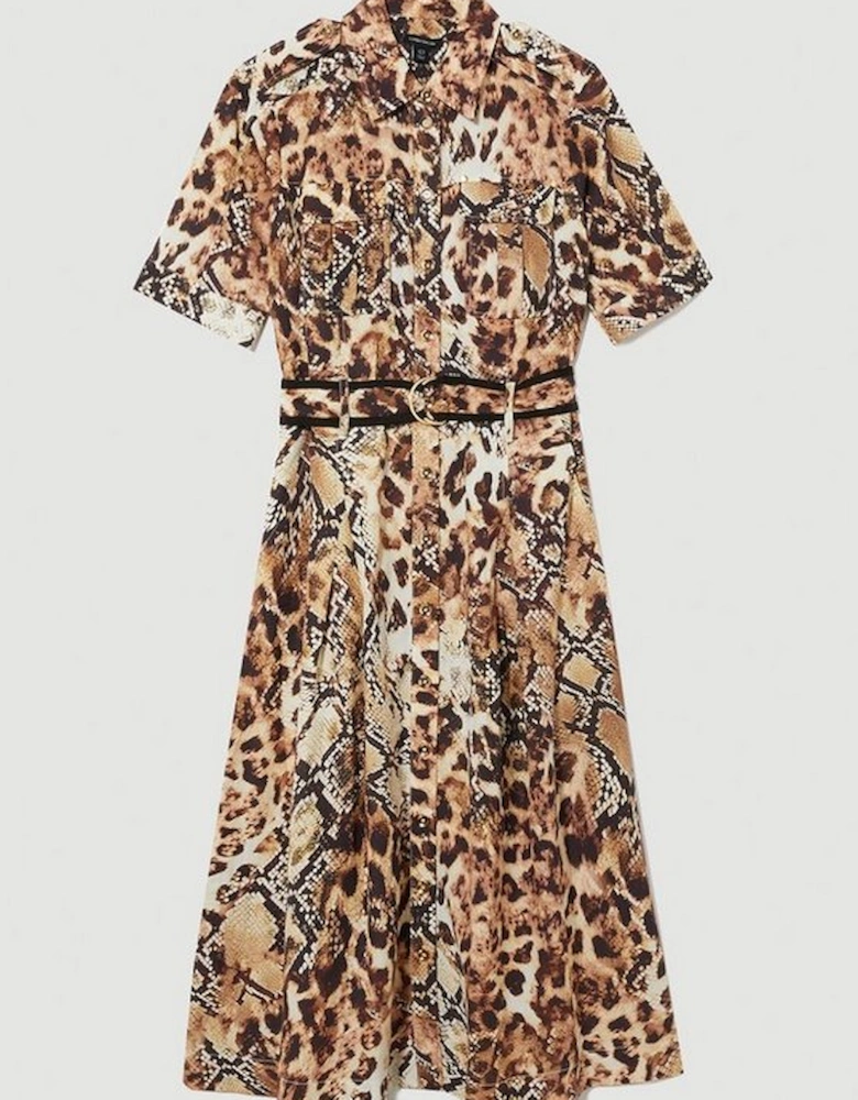 Animal Print Premium Linen Woven Shirt Dress