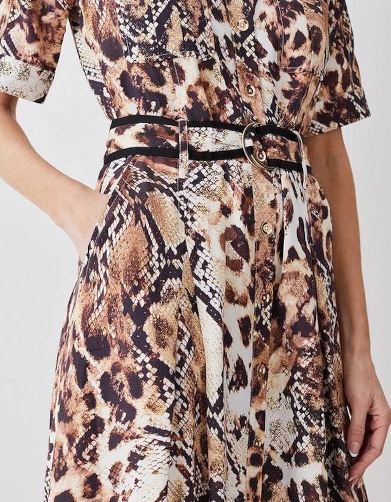 Animal Print Premium Linen Woven Shirt Dress