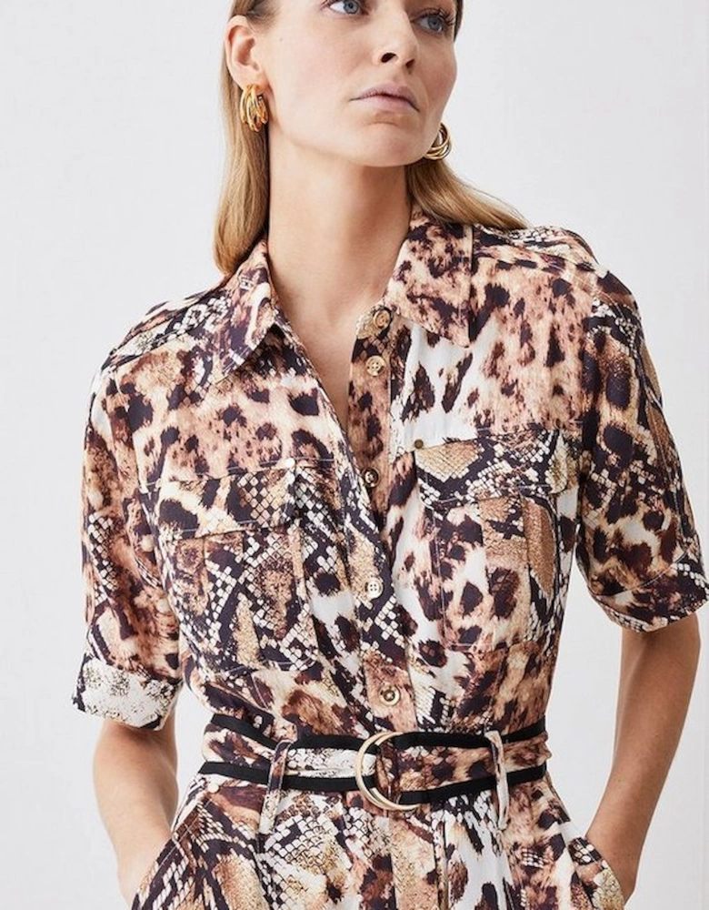 Animal Print Premium Linen Woven Shirt Dress