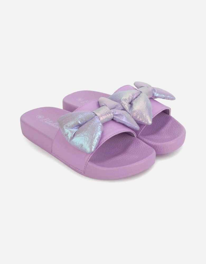 Girls Purple Bow Slides