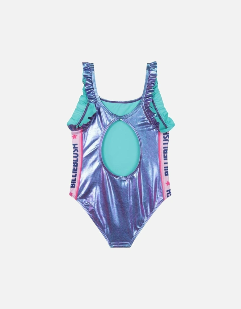 Girls Blue Metallic Swimming Costume