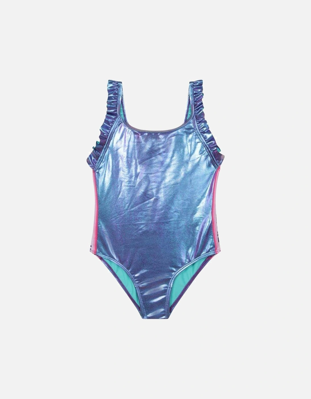 Girls Blue Metallic Swimming Costume, 5 of 4