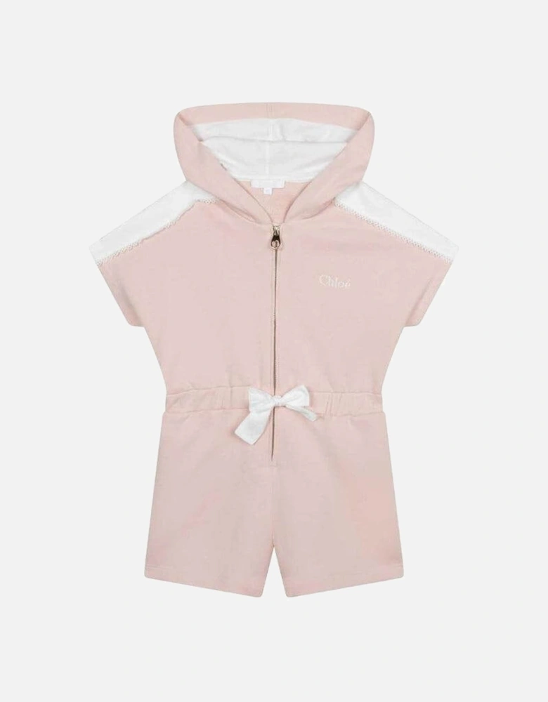 Girls Peach Hooded Jersey Playsuit