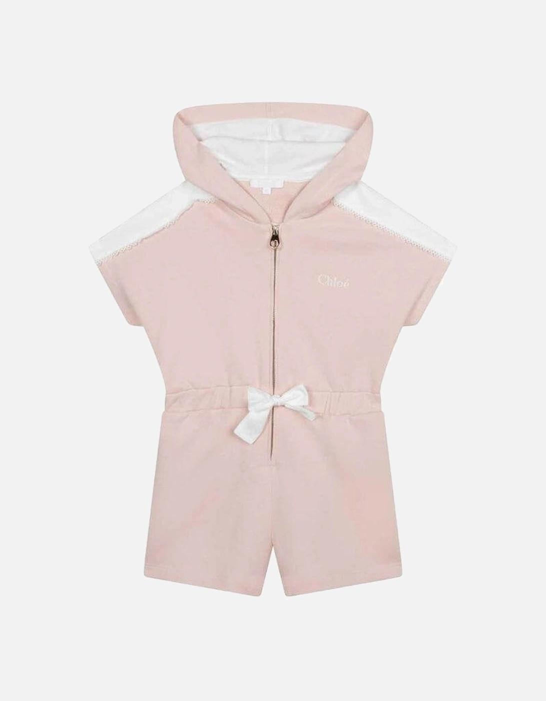 Girls Peach Hooded Jersey Playsuit, 2 of 1