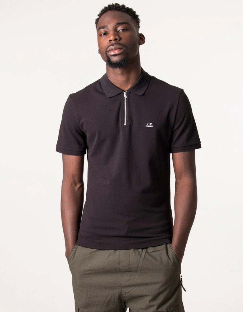 Slim Fit Quarter Zip Stretch Pique Polo Shirt