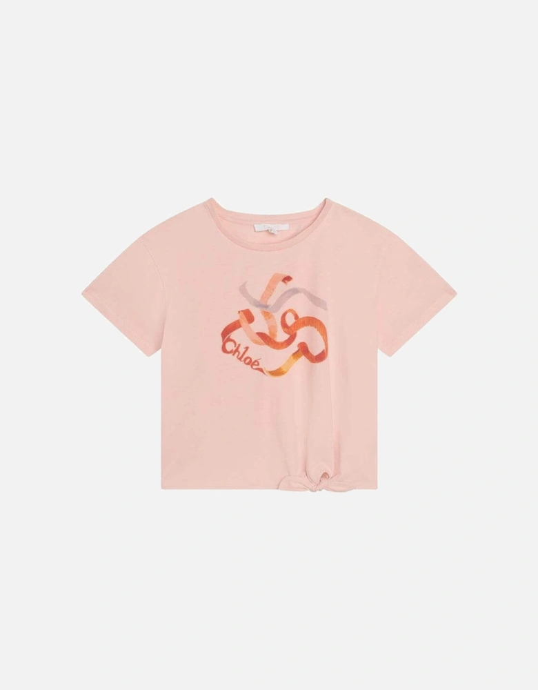 Girls Peach Ribbon Logo T-Shirt